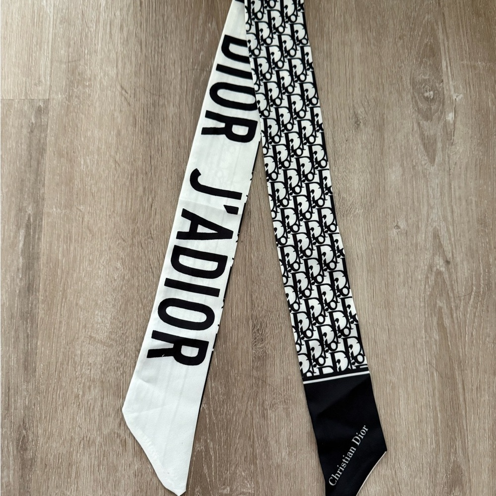 Dior Black and White J'Adior Logo Silk Tie Scarf